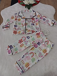 Gökkuşağı baskılı pijama takımı