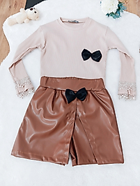 Deri Şort etekli fiyonk lu takım