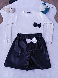 Deri şort etekli takım